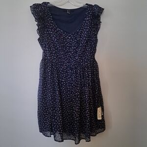 Dark Blue and Pink Floral Mini Dress